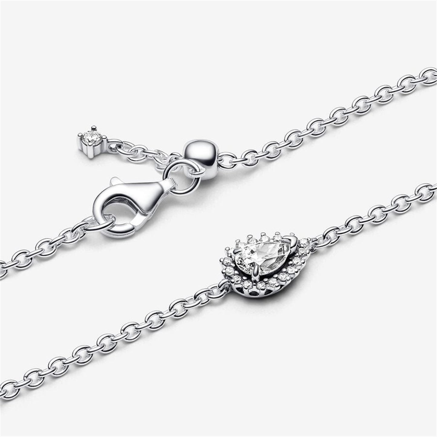 S925 sterling silver Sparkling Pear Halo Chain Bracelet