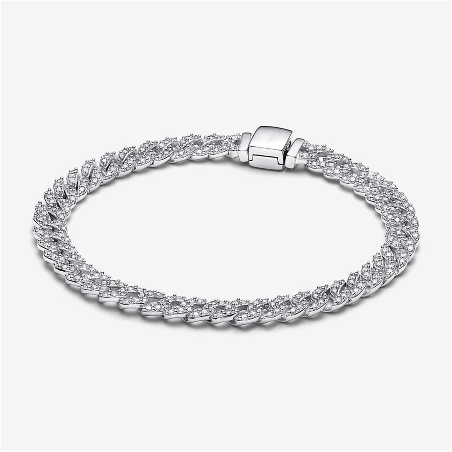 S925 Sterling Silver Pavé Cuban Chain Bracelet,Noble Bracelet