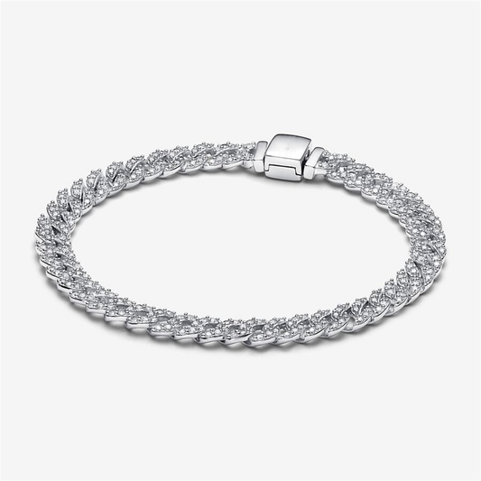 S925 Sterling Silver Pavé Cuban Chain Bracelet,Noble Bracelet