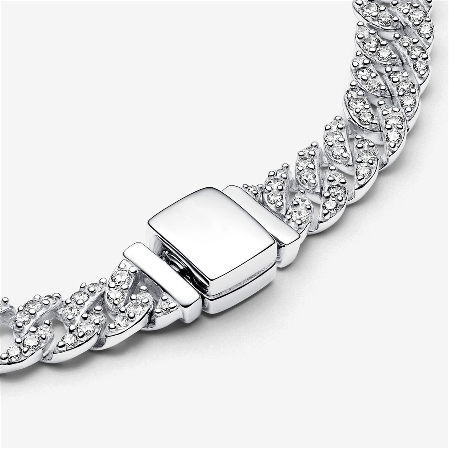 S925 Sterling Silver Pavé Cuban Chain Bracelet,Noble Bracelet