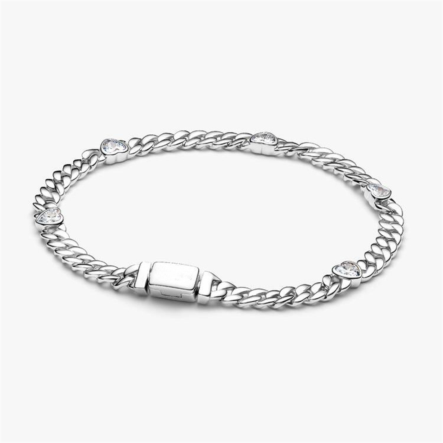 S925 Sterling Silver Heart Cuban Chain Bracelet,Unique Bracelet