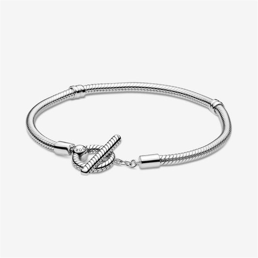 S925 sterling silver Moments T-Bar Snake Chain Bracelet