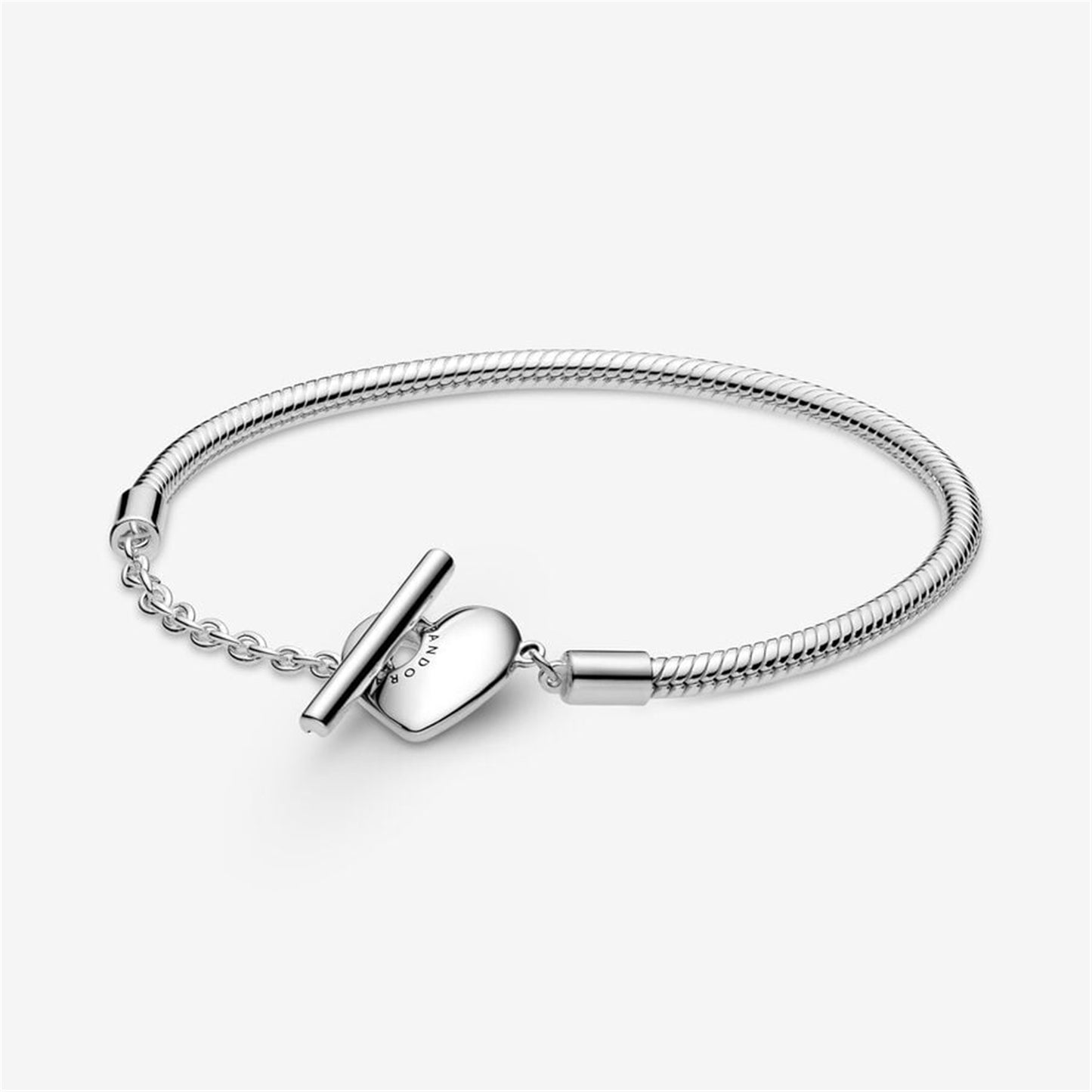 S925 sterling silver Moments Heart T-Bar Snake Chain Bracelet