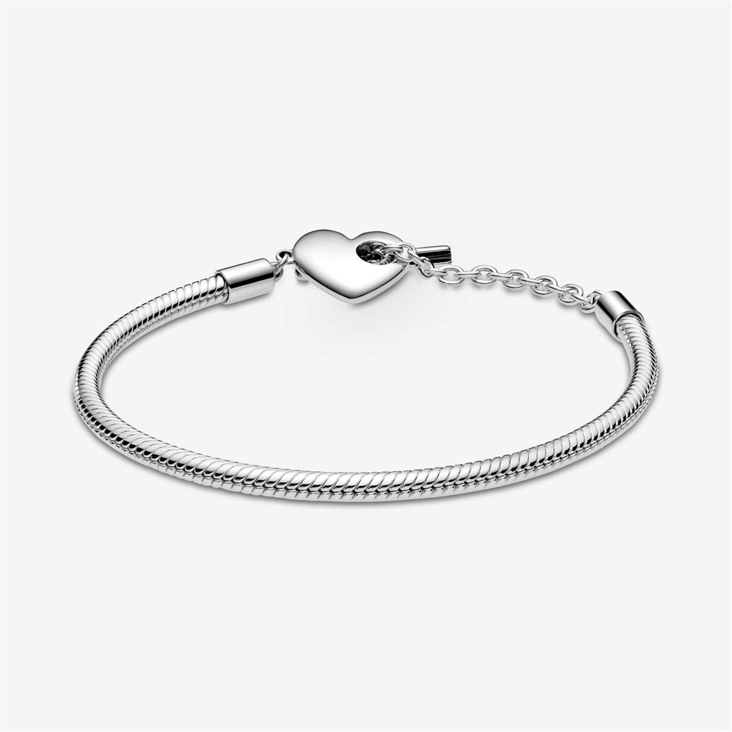 S925 sterling silver Moments Heart T-Bar Snake Chain Bracelet