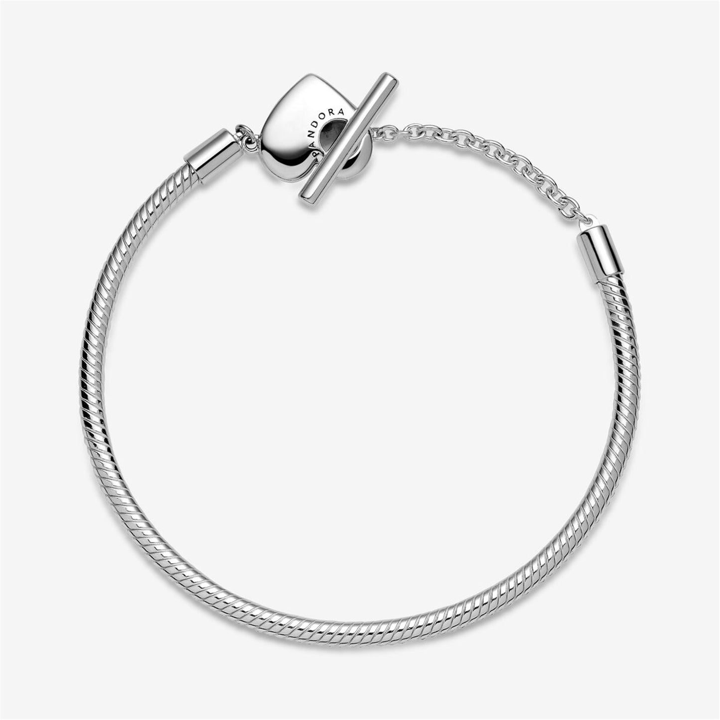 S925 sterling silver Moments Heart T-Bar Snake Chain Bracelet