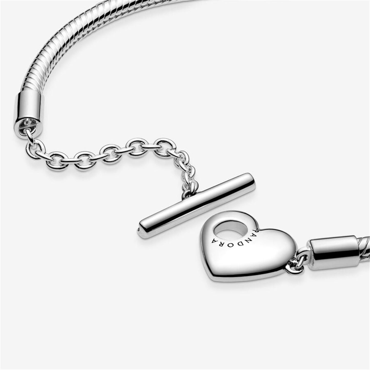 S925 sterling silver Moments Heart T-Bar Snake Chain Bracelet