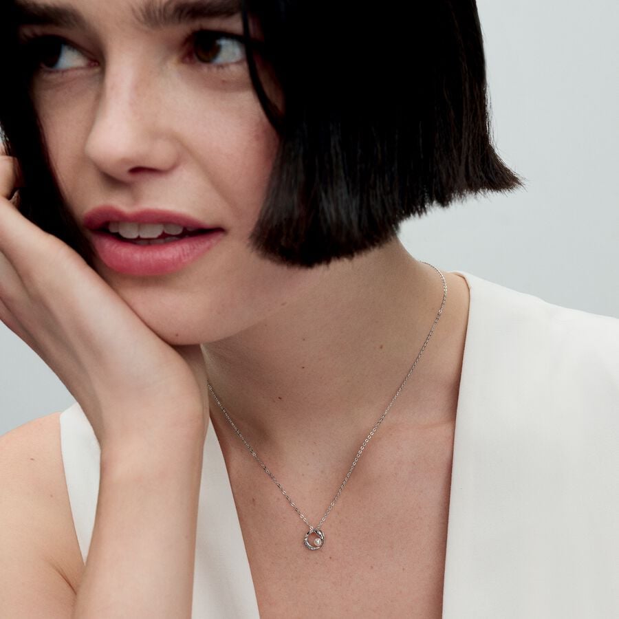 Organically Shaped Pavé Circle & Treated Cultured Pearl Collier Necklace