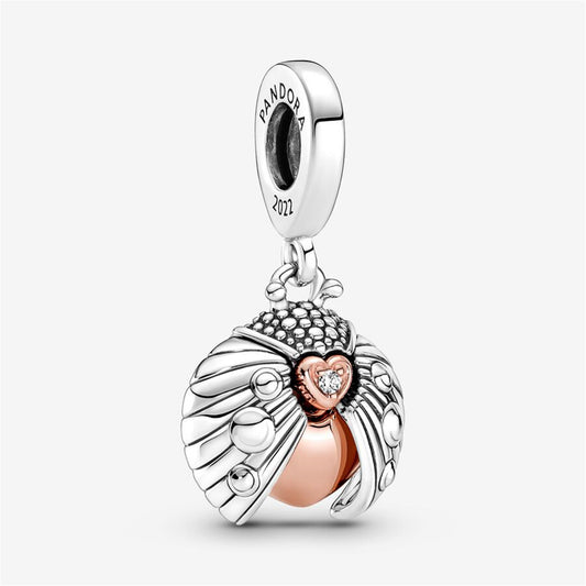 S925 Sterling Silver My Pandora 2022 Ladybird & Heart Dangle Charm