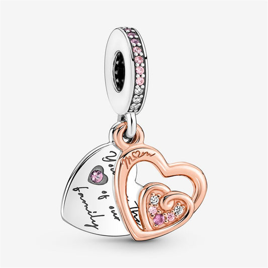 S925 Sterling Silver Entwined Infinite Hearts Double Dangle Charm