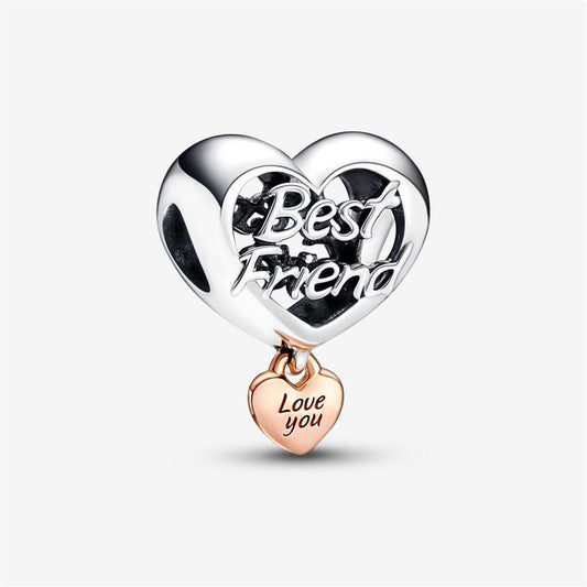 S925 Sterling Silver Love You Best Friend Heart Charm