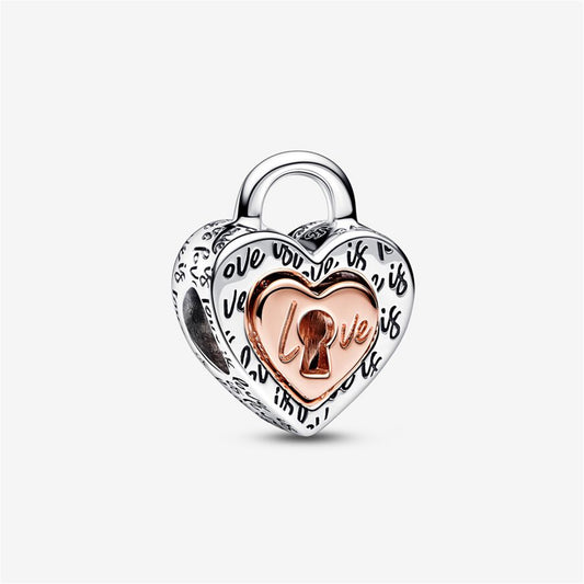 S925 Sterling Silver Two-tone Padlock Splittable Heart Charm