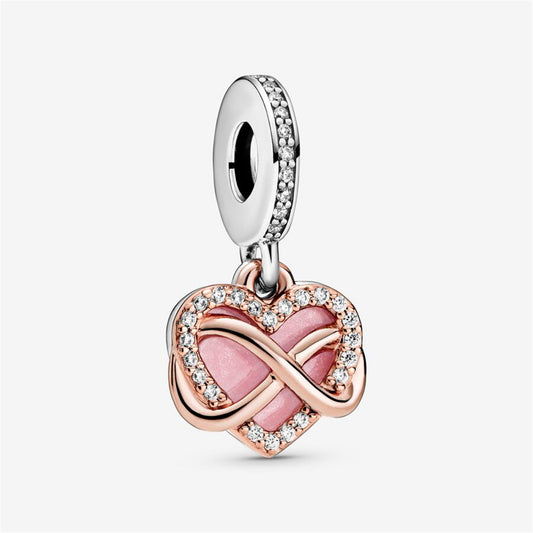S925 Sterling Silver Sparkling Infinity Heart Dangle Charm