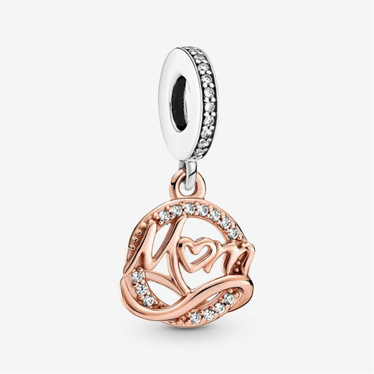 S925 Sterling Silver Two-tone Mum Dangle Charm