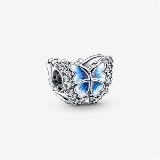 S925 Sterling Silver Blue Butterfly Sparkling Charm