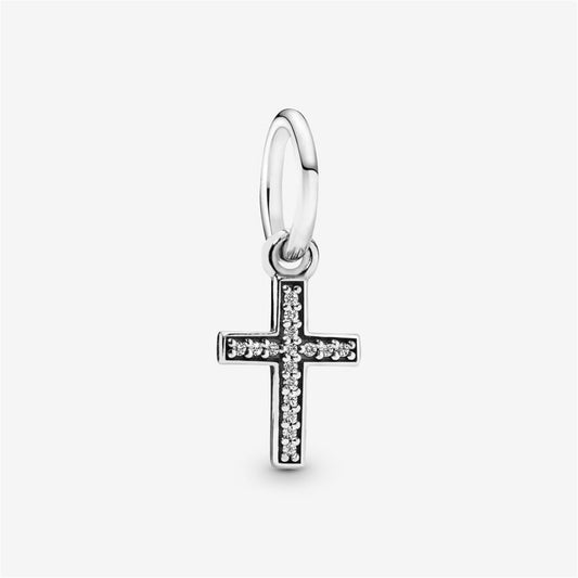 S925 Sterling Silver  Sparkling Cross Dangle Charm