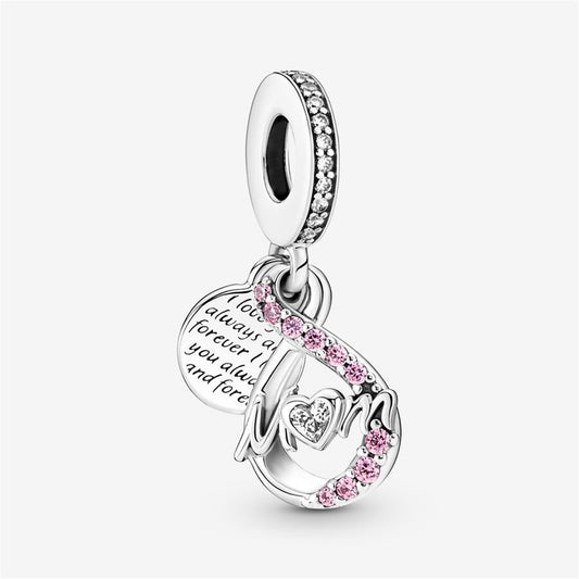 S925 Sterling Silver Mum Infinity Pavé Double Dangle Charm