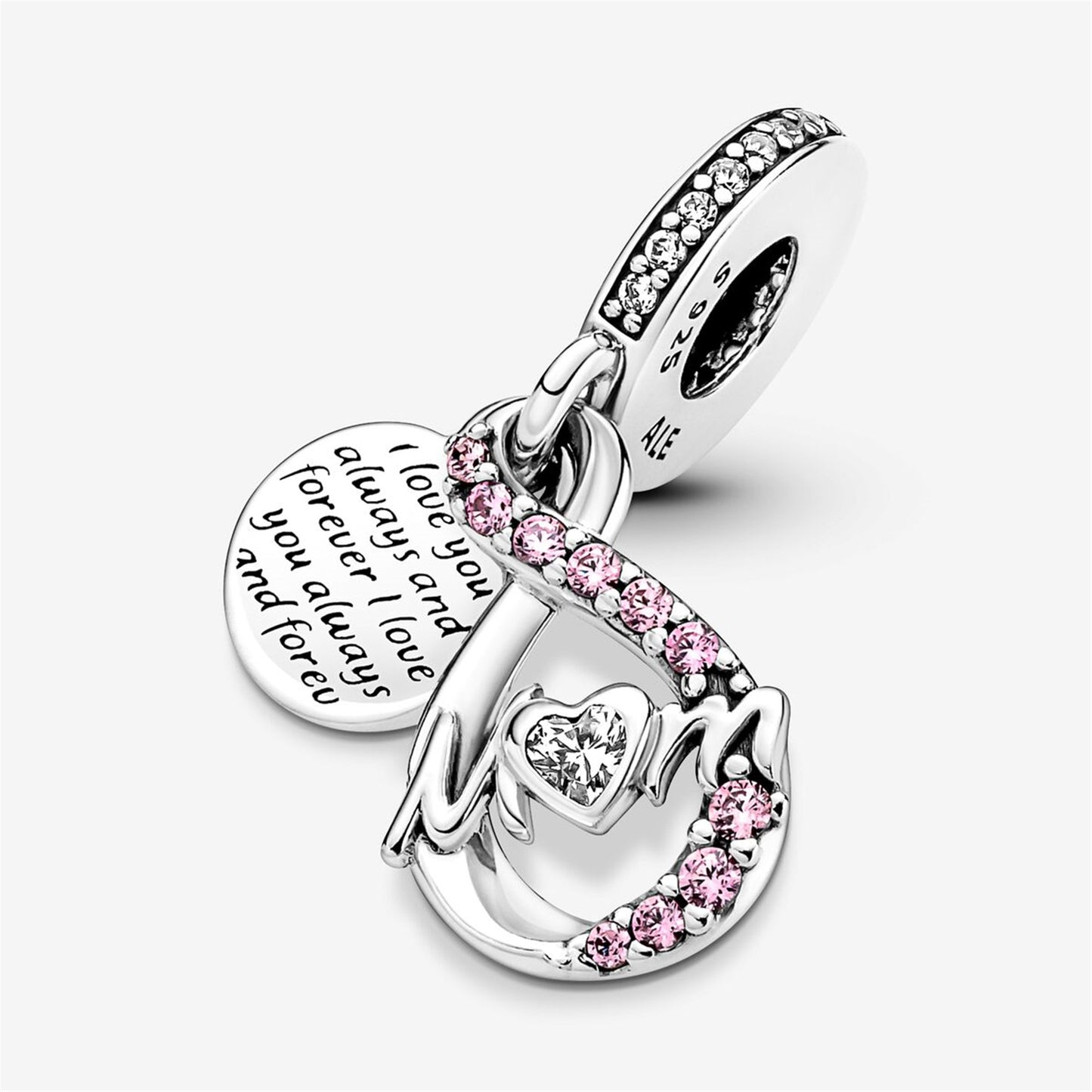 S925 Sterling Silver Mum Infinity Pavé Double Dangle Charm