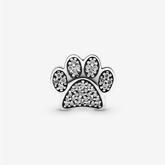 S925 Sterling Silver Sparkling Paw Print Charm