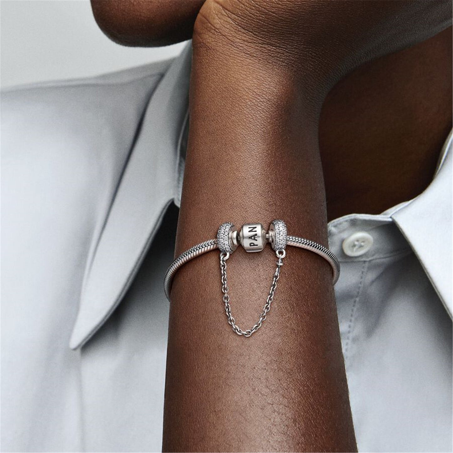 S925 Sterling Silver Sparkling Pavé Safety Chain Charm