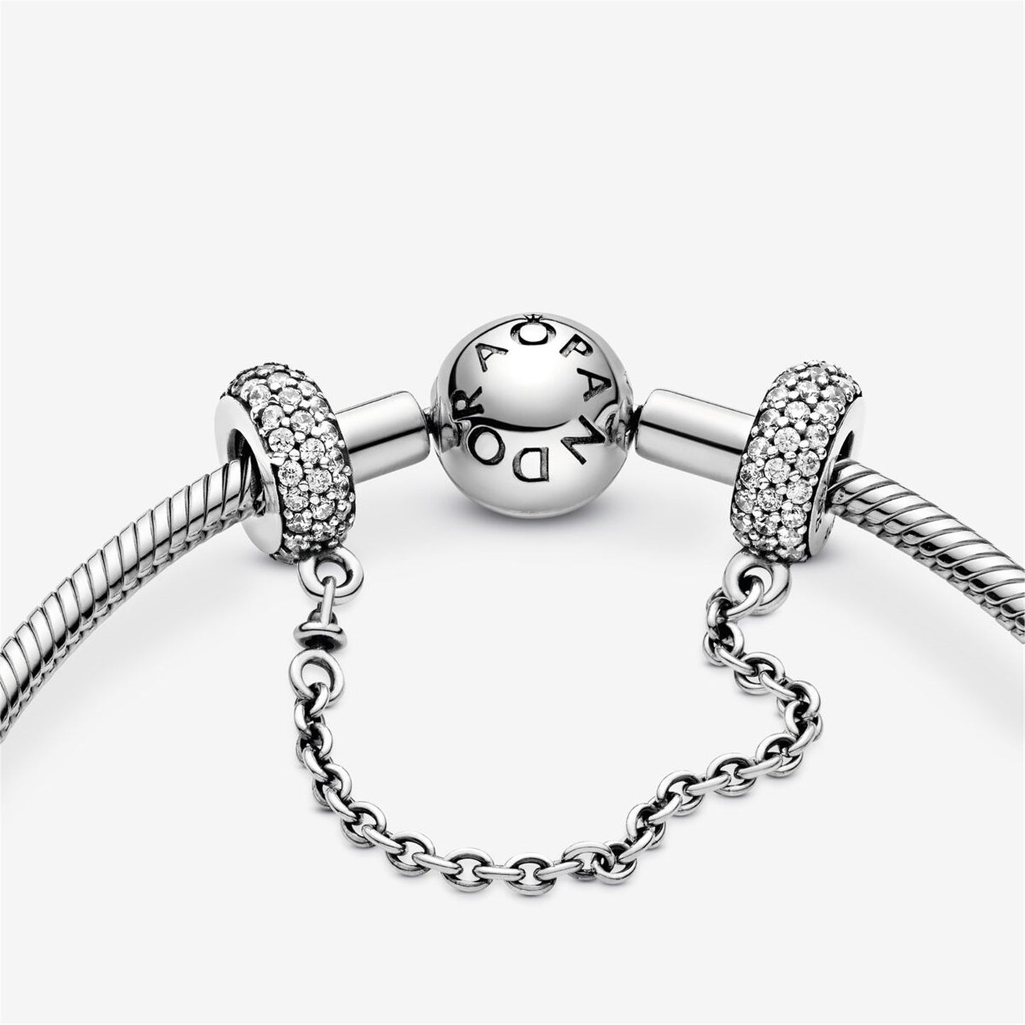 S925 Sterling Silver Sparkling Pavé Safety Chain Charm