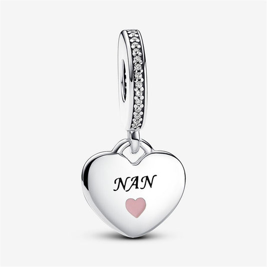S925 Sterling Silver Nan Heart Dangle Charm