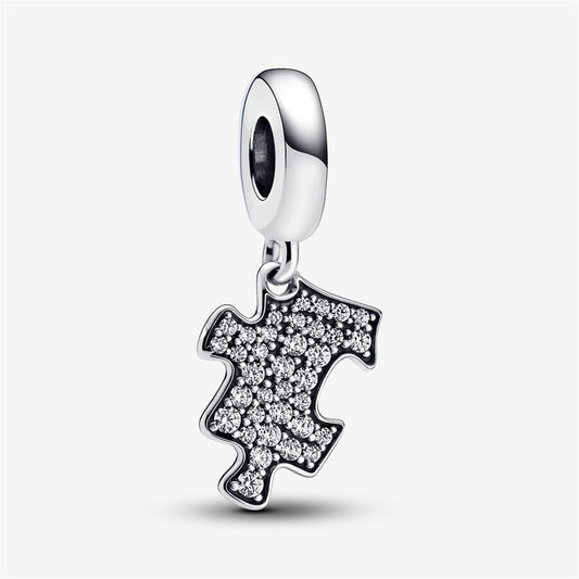 S925 Sterling Silver Sparkling Puzzle Piece Dangle Charm