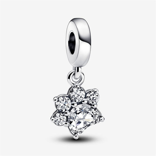 S925 Sterling Silver Sparkling Pet Paw Print Dangle Charm