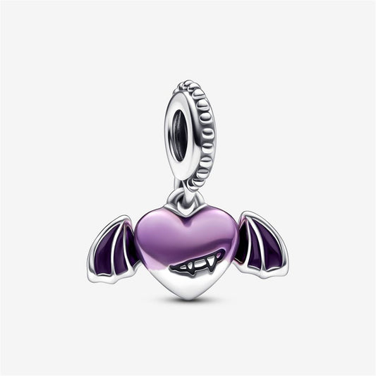 S925 Sterling Silver Vampire Winged Heart Dangle Charm