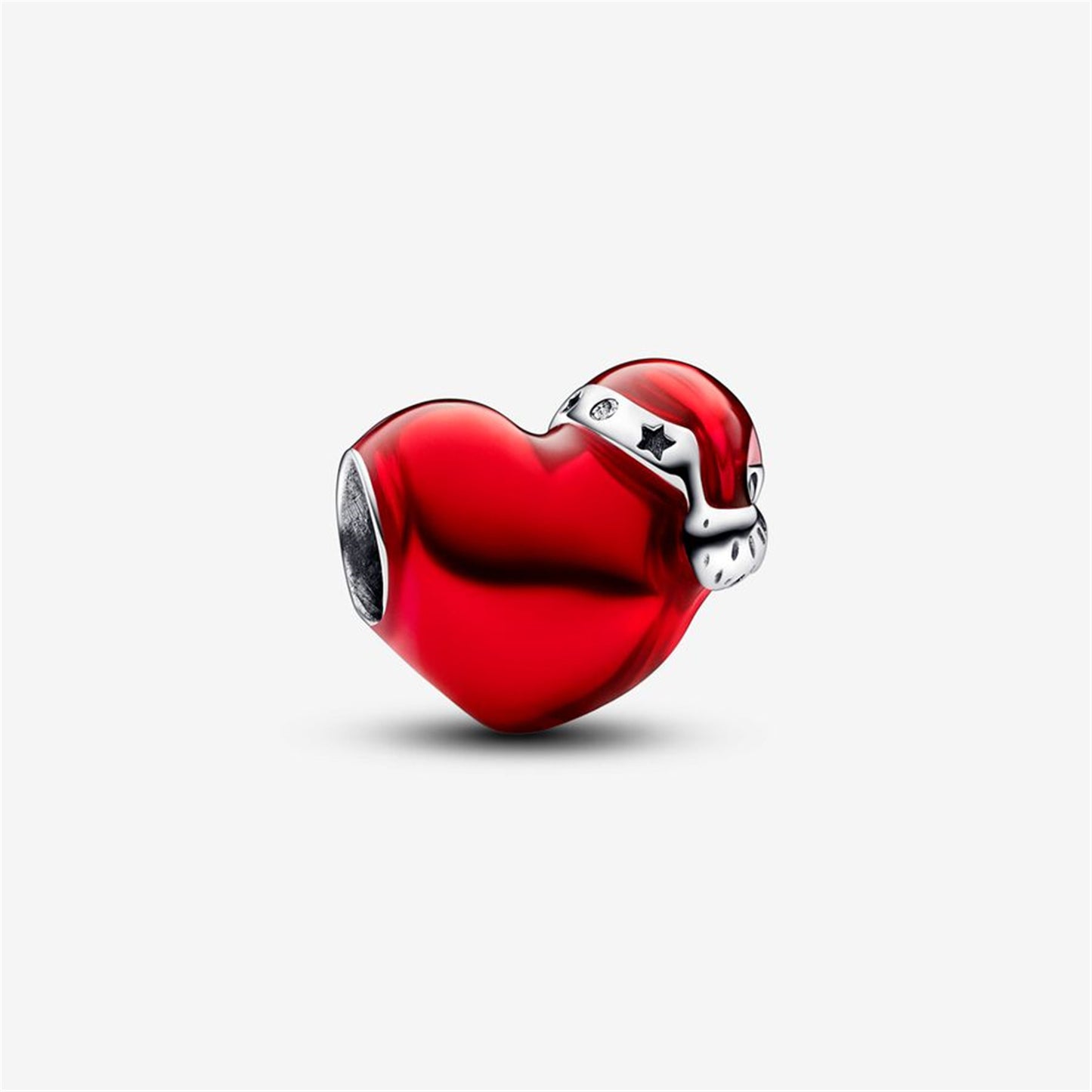 S925 Sterling Silver Metallic Red Christmas Heart Charm