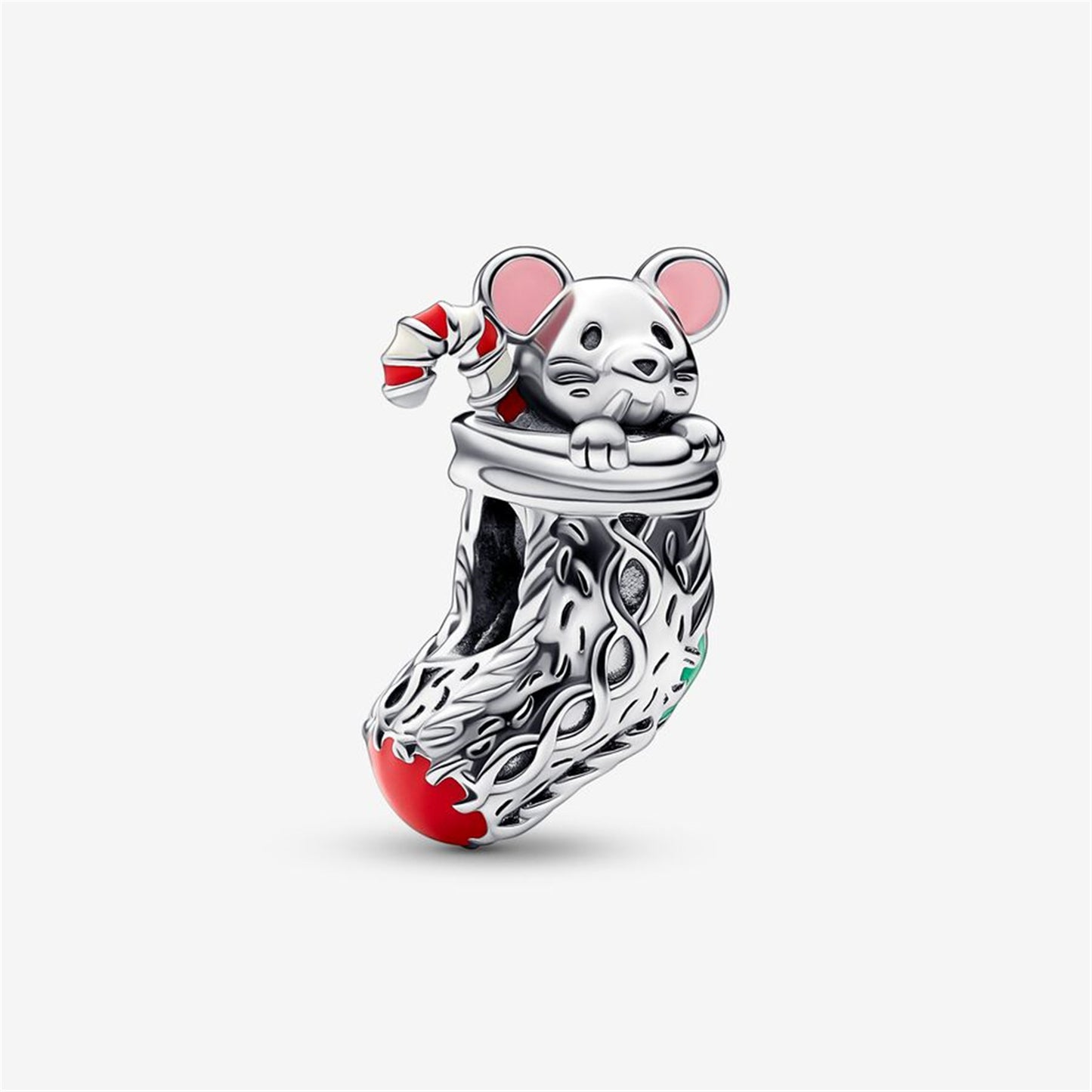 S925 Sterling Silver Festive Mouse & Stocking Charm