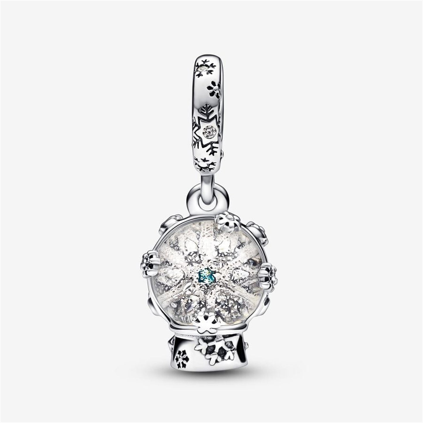 S925 Sterling Silver Snowflake Snowglobe Dangle Charm