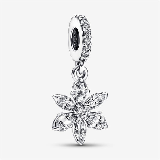 S925 Sterling Silver Sparkling Herbarium Cluster Dangle Charm