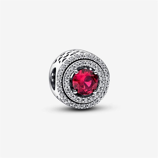 S925 Sterling Silver Red Sparkling Leveled Round Charm