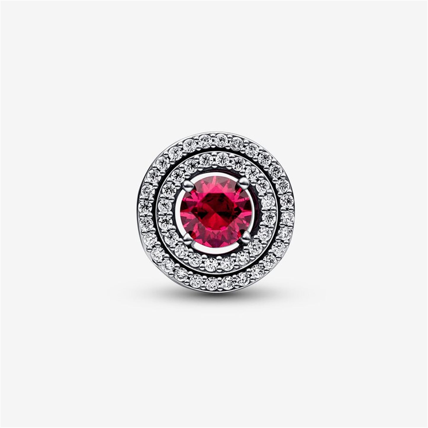 S925 Sterling Silver Red Sparkling Leveled Round Charm