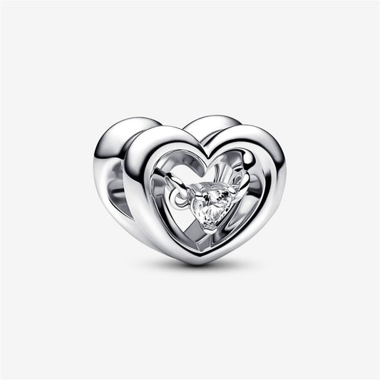 S925 Sterling Silver Radiant Heart & Floating Stone Charm