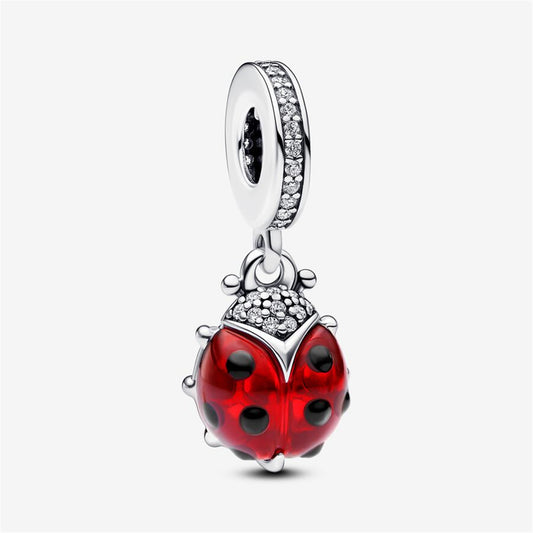 S925 Sterling Silver Red Ladybird Dangle Charm