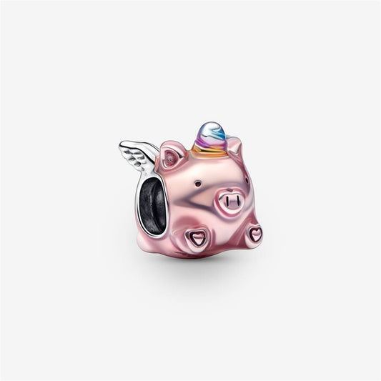 S925 Sterling Silver Flying Unicorn Pig Charm