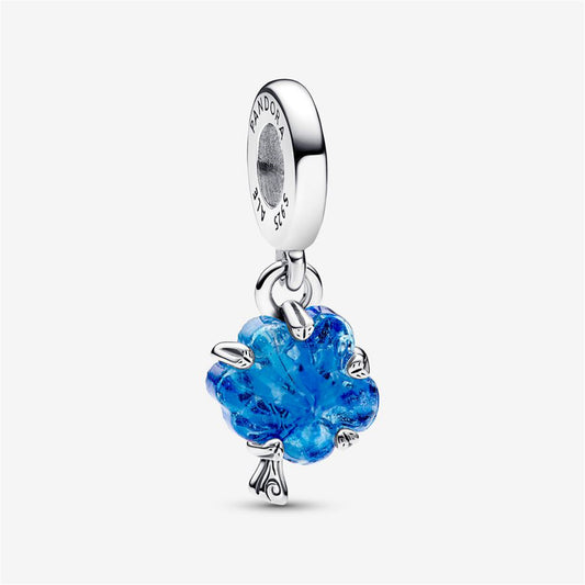S925 Sterling Silver Blue Murano Glass Family Tree Dangle Charm
