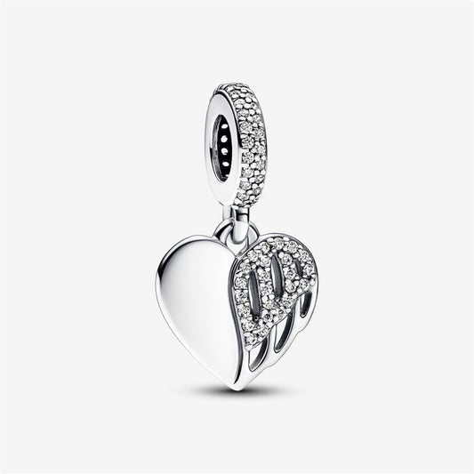 S925 Sterling Silver Heart & Angel Dangle Charm
