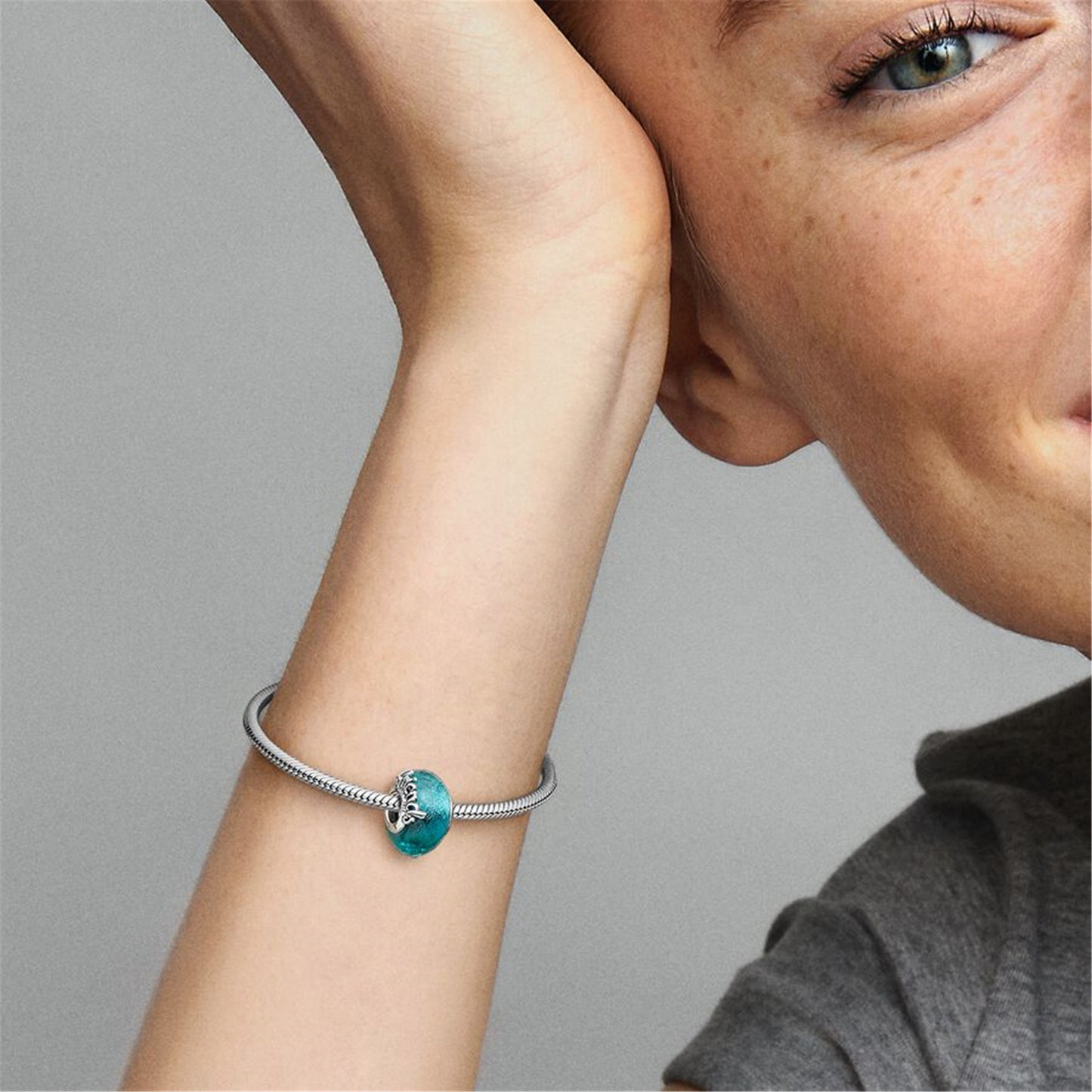 S925 Sterling Silver Faceted Murano Glass Friendship Charm