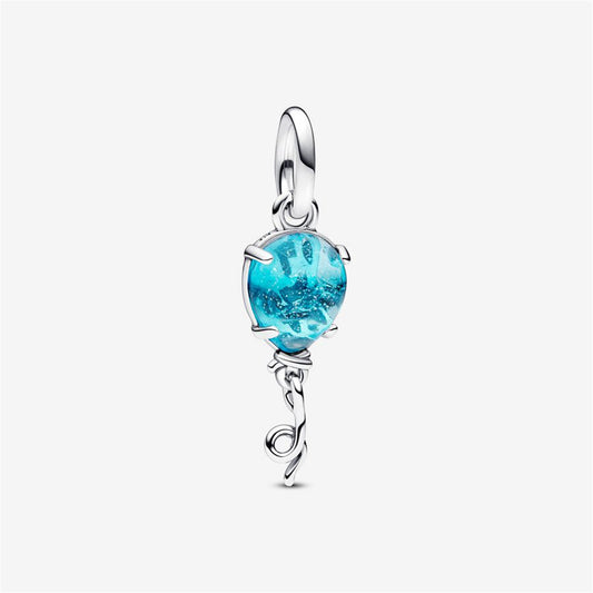 S925 Sterling Silver Blue Murano Glass Balloon Dangle Charm