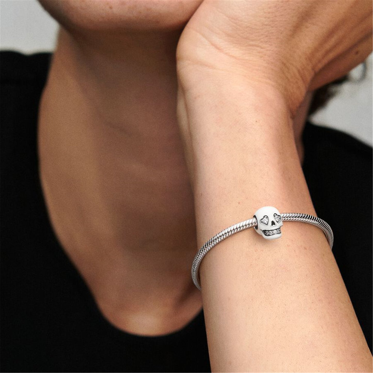 S925 Sterling Silver Glow-in-the-dark Sparkling Skull Charm