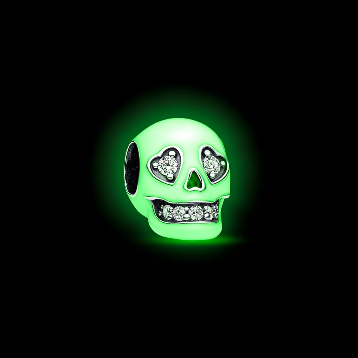 S925 Sterling Silver Glow-in-the-dark Sparkling Skull Charm