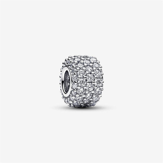 S925 Sterling Silver Sparkling Pavé Triple-row Charm