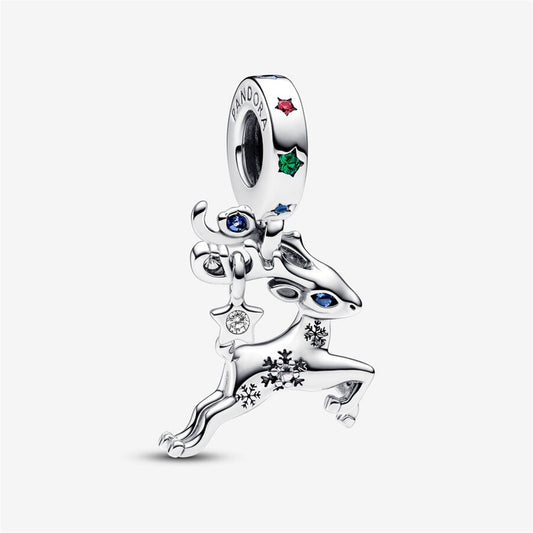 S925 Sterling Silver Magical Christmas Reindeer Dangle Charm