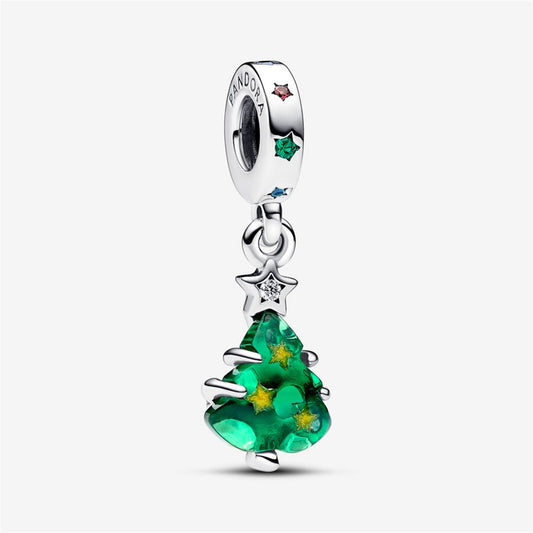 S925 Sterling Silver Sparkling Christmas Tree Dangle Charm