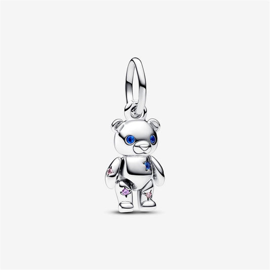 S925 Sterling Silver Movable Teddy Bear Dangle Charm
