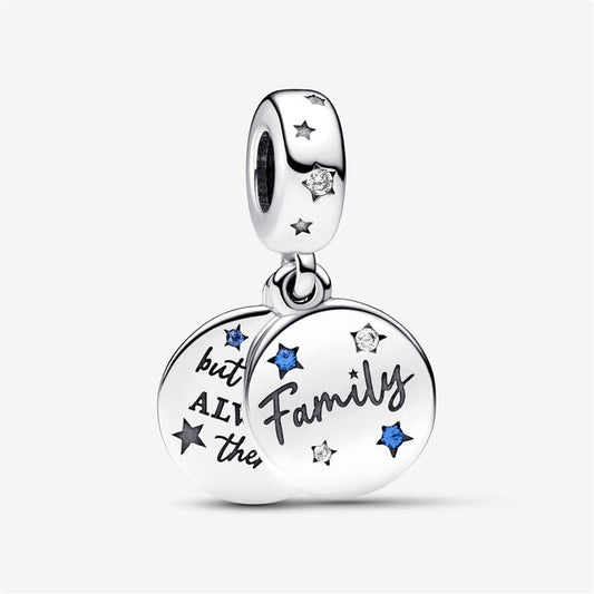 S925 Sterling Silver Family Love Double Dangle Charm