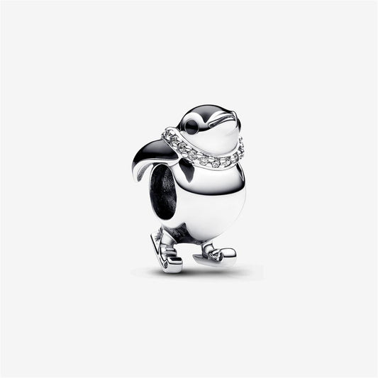 S925 Sterling Silver Skiing Penguin Charm