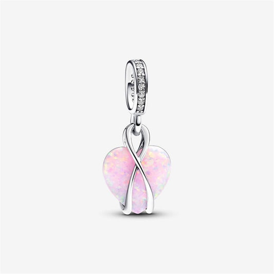 S925 Sterling Silver Mom Opalescent Heart Dangle Charm
